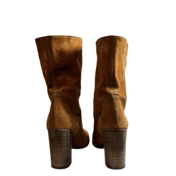 Free People DAKOTA Cognac Suede Slouch Mid Calf Heeled Boots $188 EU 37, 6.5 - Picture 3 of 10